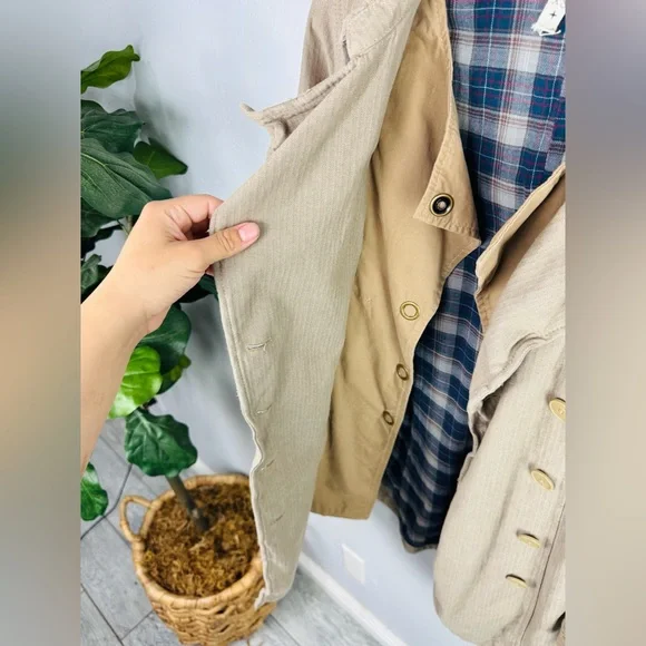 Free People We The Free RuggedDouble Breasted Plaid Linned Tan Trench Coat
